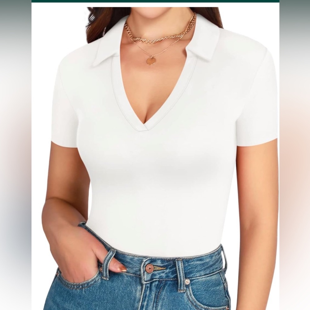 NWOT white collared body suit